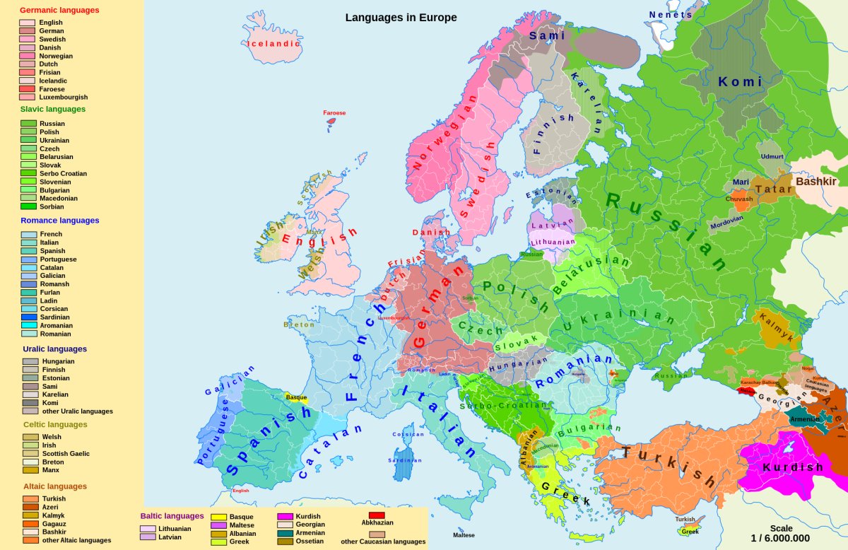 mapa európskych jazykových rodín